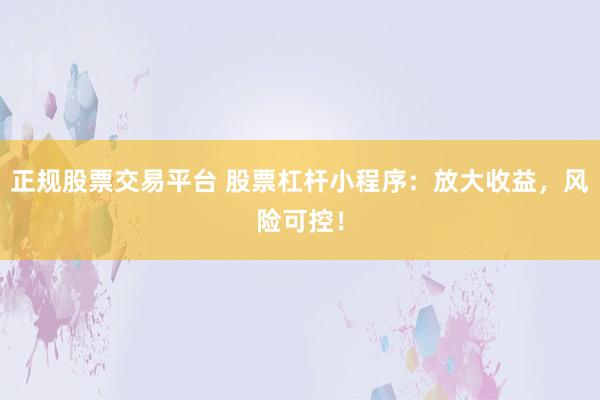 正规股票交易平台 股票杠杆小程序：放大收益，风险可控！