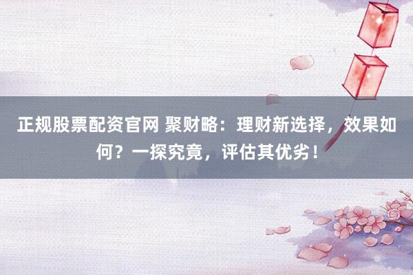 正规股票配资官网 聚财略：理财新选择，效果如何？一探究竟，评估其优劣！