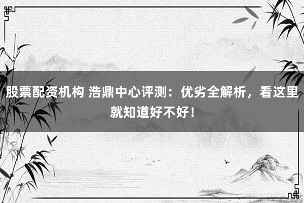 股票配资机构 浩鼎中心评测：优劣全解析，看这里就知道好不好！