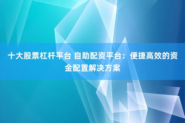十大股票杠杆平台 自助配资平台：便捷高效的资金配置解决方案