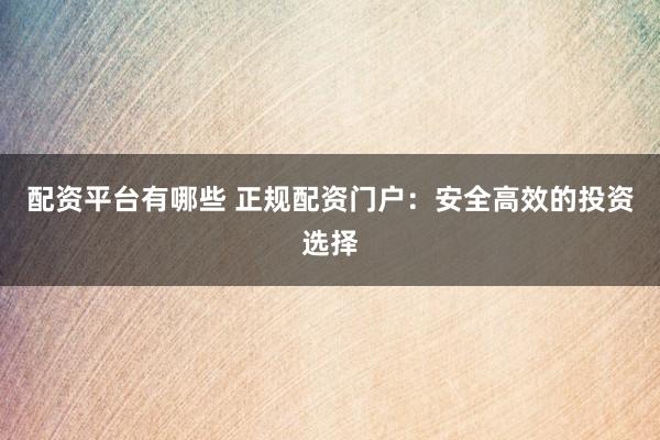配资平台有哪些 正规配资门户：安全高效的投资选择