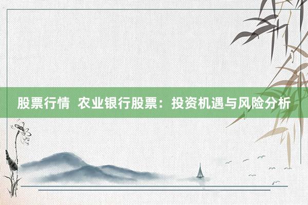 股票行情  农业银行股票：投资机遇与风险分析
