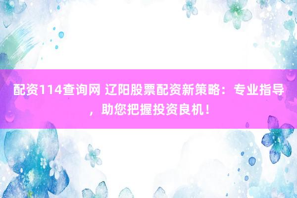 配资114查询网 辽阳股票配资新策略：专业指导，助您把握投资良机！