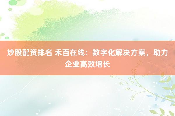 炒股配资排名 禾百在线:数字化解决方案,助力企业高效增长