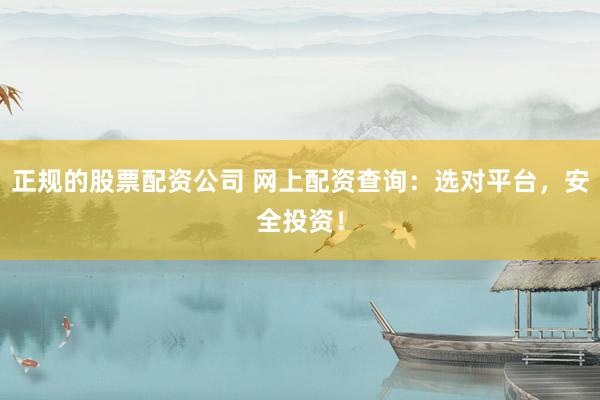 正规的股票配资公司 网上配资查询：选对平台，安全投资！