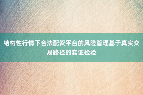 结构性行情下合法配资平台的风险管理基于真实交易路径的实证检验