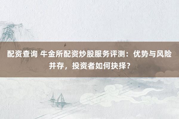 配资查询 牛金所配资炒股服务评测：优势与风险并存，投资者如何抉择？